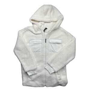 Gaiam Medium Women's Ivory Cream Cargo Soft Plush Sherpa Full Zip Hooded Jacket